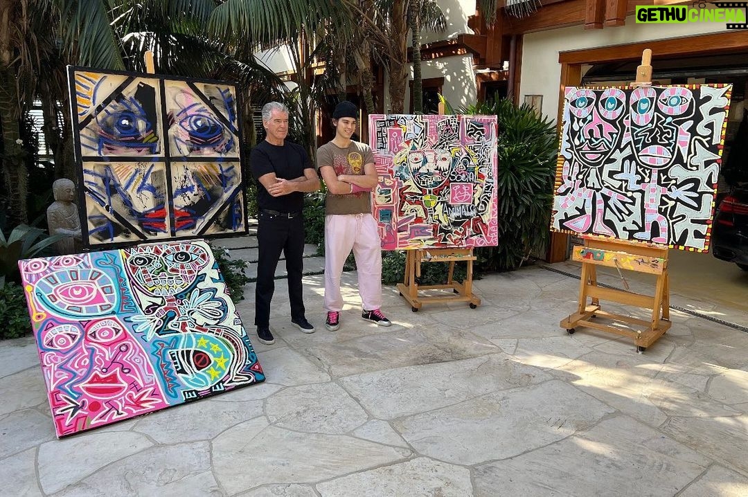 Pierce Brosnan Instagram - A good morning painting with you @paris.brosnan. Never stop painting. © Paris Brosnan