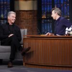 Pierce Brosnan Instagram - Thank you Seth for always making me feel so welcome. You light up the night every night with your quick silver wit and wry charm, love the show💥💥💥 @LateNightSeth Photographer: Lloyd Bishop/NBC