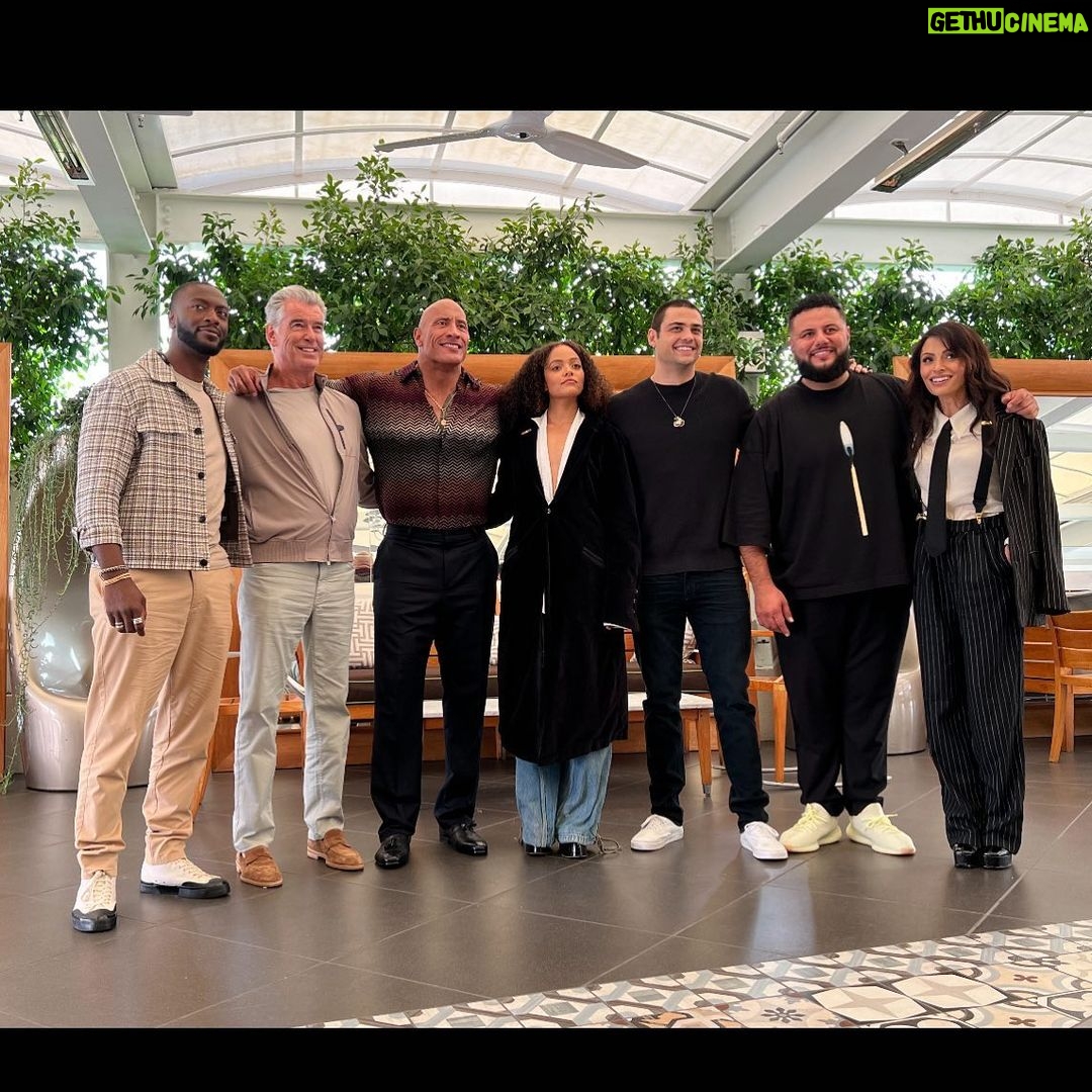 Pierce Brosnan Instagram - Black Adam cast, first day of press ! Here we go 💥💥💥wishing one and all every joy of success . It’s a feast of a movie. Toi toi toi