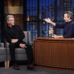 Pierce Brosnan Instagram - Thank you Seth for always making me feel so welcome. You light up the night every night with your quick silver wit and wry charm, love the show💥💥💥 @LateNightSeth Photographer: Lloyd Bishop/NBC