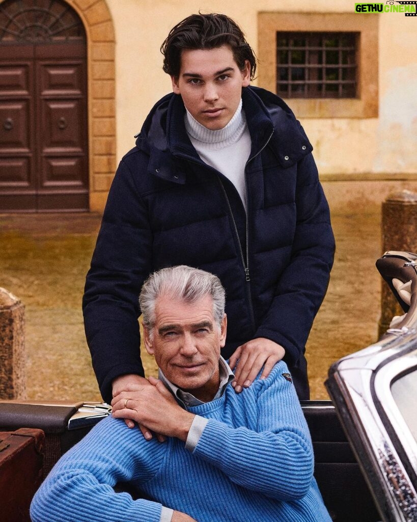Pierce Brosnan Instagram - ”A Father and Son Tale” @Paul&Shark Photos by @giampaolosgura and styled by @annadellorusso #paulandshark #followtheshark #afatherandsontale #adfw23