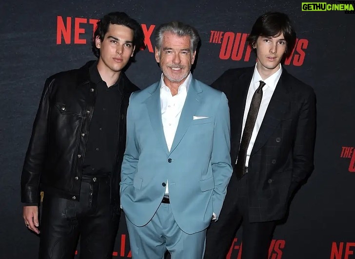 Pierce Brosnan Instagram - Great night out with my sons, Dylan and Paris, celebrating The Out-Laws with Adam Devine and Nina Dobrev!! Coming to Netflix July 7th 💥 #theoutlaws