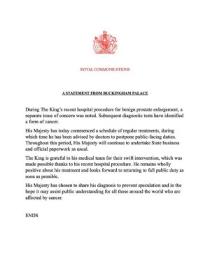 Piers Morgan Instagram - BREAKING: King Charles has cancer, Buckingham Palace has announced. He is undergoing treatment and has cancelled all public engagements. Shocking news. I wish His Majesty a full and speedy recovery. 🙏