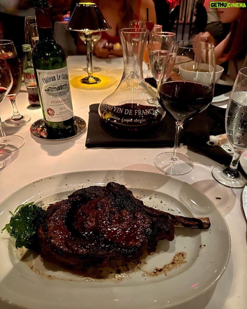 Piers Morgan Instagram - My perfect dinner: A perfectly cooked 20oz bone-in ribeye steak designed to infuriate vegans. ✔️ Dash of sautéed spinach to make myself feel healthy. ✔️ Decent bottle of Bordeaux, expertly decanted. ✔️ All consumed at one of my favourite LA restaurants, a place to go when you’re in the mood for a fun, glamorous night out with great food, a sumptuous wine list, and exemplary service. Mastro's Steakhouse Beverly Hills