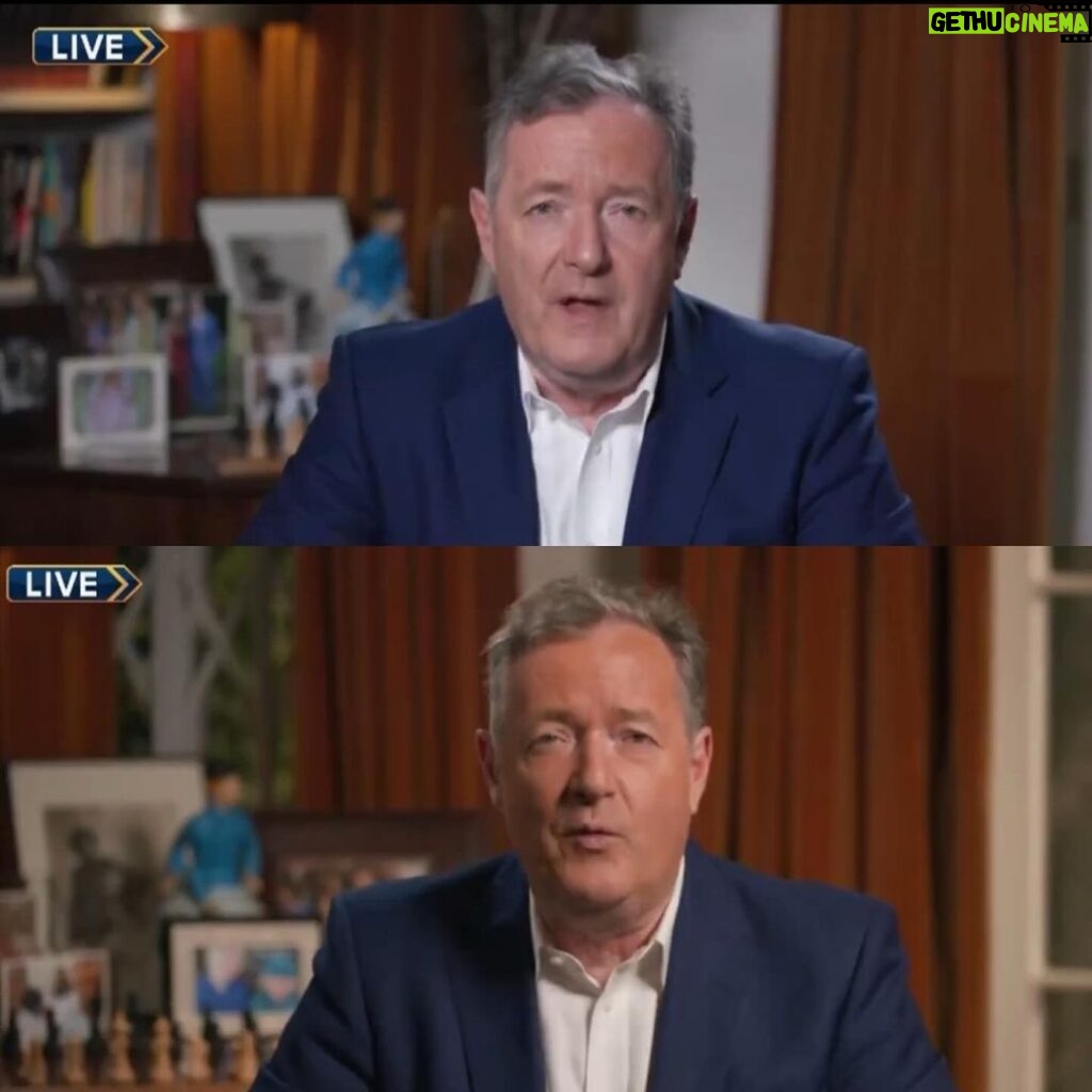Piers Morgan Instagram - UPDATE: My fabulous @piersmorganuncensored make-up artist @celinenonon says I overdid the tangerine dream last night (I’m self-applying due to taping the show from home while I’ve got covid), and can I go please go back to how I did it on Tuesday.. (top pic). Apologies to any viewers offended by my Trumpian aesthetics. Tune in tonight to see if I get my blending right.. 🤣