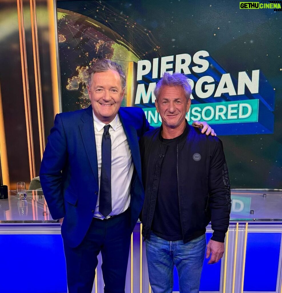 Piers Morgan Instagram - 🔥WORLD EXCLUSIVE🔥 Sean Penn goes Uncensored for the hour on Israel, Ukraine, Putin, Will Smith, cancel culture and love. There were tears, laughs, and a lot of smart chat with one of Hollywood’s greatest actors. Only on ⁦‪@piersmorganuncensored ‬⁩ tomorrow night, 8pm. London, United Kingdom