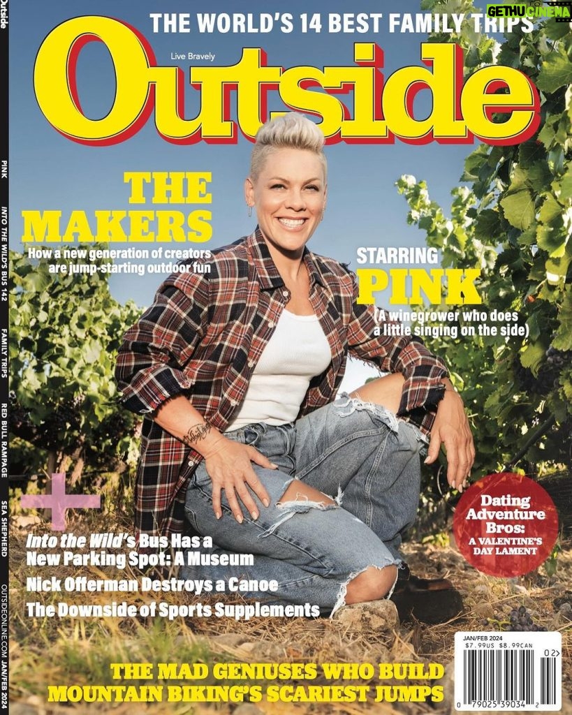 Pink Instagram - We’re thrilled to share that @pink is on the January/February cover of Outside Magazine! When she’s not selling out stadiums around the world, Alecia Moore—otherwise known as the Grammy-award-winning musician Pink—is outside refining another craft: winemaking. The magic unfolds on 25 misty acres in California’s Santa Ynez Valley, home to her estate wine label, @twowolveswine. Moore has nurtured the vineyard for the last decade, alongside her all-women winemaking team and key collaborator @alison_thomson, on the path to explore her passion, become a respected winemaker, and create something lasting for her family. Her story is one of authenticity, resilience, and the pursuit of excellence both on stage and in the vineyard. Follow the link in our bio 🍇 for early access to our exclusive interview with the 𝗣𝗼𝗽 𝗦𝘁𝗮𝗿 𝗪𝗵𝗼 𝗥𝗼𝗰𝗸𝘀 𝗖𝗮𝗹𝗶𝗳𝗼𝗿𝗻𝗶𝗮’𝘀 𝗢𝗿𝗴𝗮𝗻𝗶𝗰 𝗪𝗶𝗻𝗲 𝗦𝗰𝗲𝗻𝗲. The January/February issue hits newsstands on Jan. 16. Photographer: @andrewmacpherson_official Writer/Interviewer: @maryfrancesheck Hair: @pamwiggy Makeup: @kathyjeung Manicure: @jolene.b.nails #pink #raiseyourglass #outsidemagazine #winery #twowolveswine #vineyard #outside