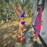 Pink Instagram - Lake weekends and a new ridiculous bathing suit. If you haven’t showered outdoors while your husband tries to scare you every five minutes you haven’t lived!!!!!! #embarassingmoms #eyerollsfordays #bananaboobies #imfun #readyfortour