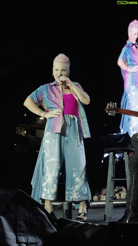 Pink Instagram - It’s still the beginning of the tour and you all are BRINGING IT!! Thank you Simon for the matching shirt and thank you for the incredibly loving welcome back to Australia. 🇦🇺 #SummerCarnivalTour #3of20 🎥: @n_i_s_a_e_a_ Edited By: @acaciaevans McDonald Jones Stadium