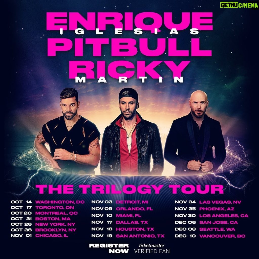 Pitbull Instagram - Excited to join @enriqueiglesias and @ricky_martin this Fall on The Trilogy Tour! Register for the Verified Fan Presale now thru Sunday for your chance at tickets. Link in bio. daleeeee #TheTrilogyTour