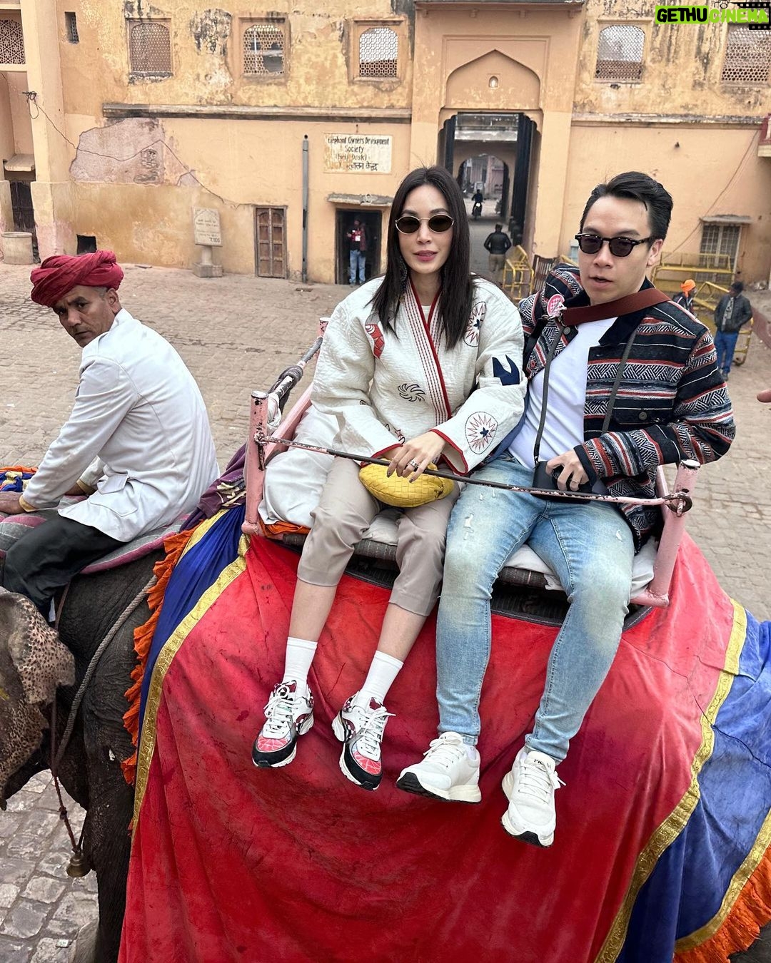 Pitchanart Sakakorn Instagram - ม้า ลา อูฐ ทริปนี้จั่วได้ ช้าง! ค่ะ🐘🐘🐘♥️ #ก็ว่าจะไม่รัก Amber Fort Jaipur, India