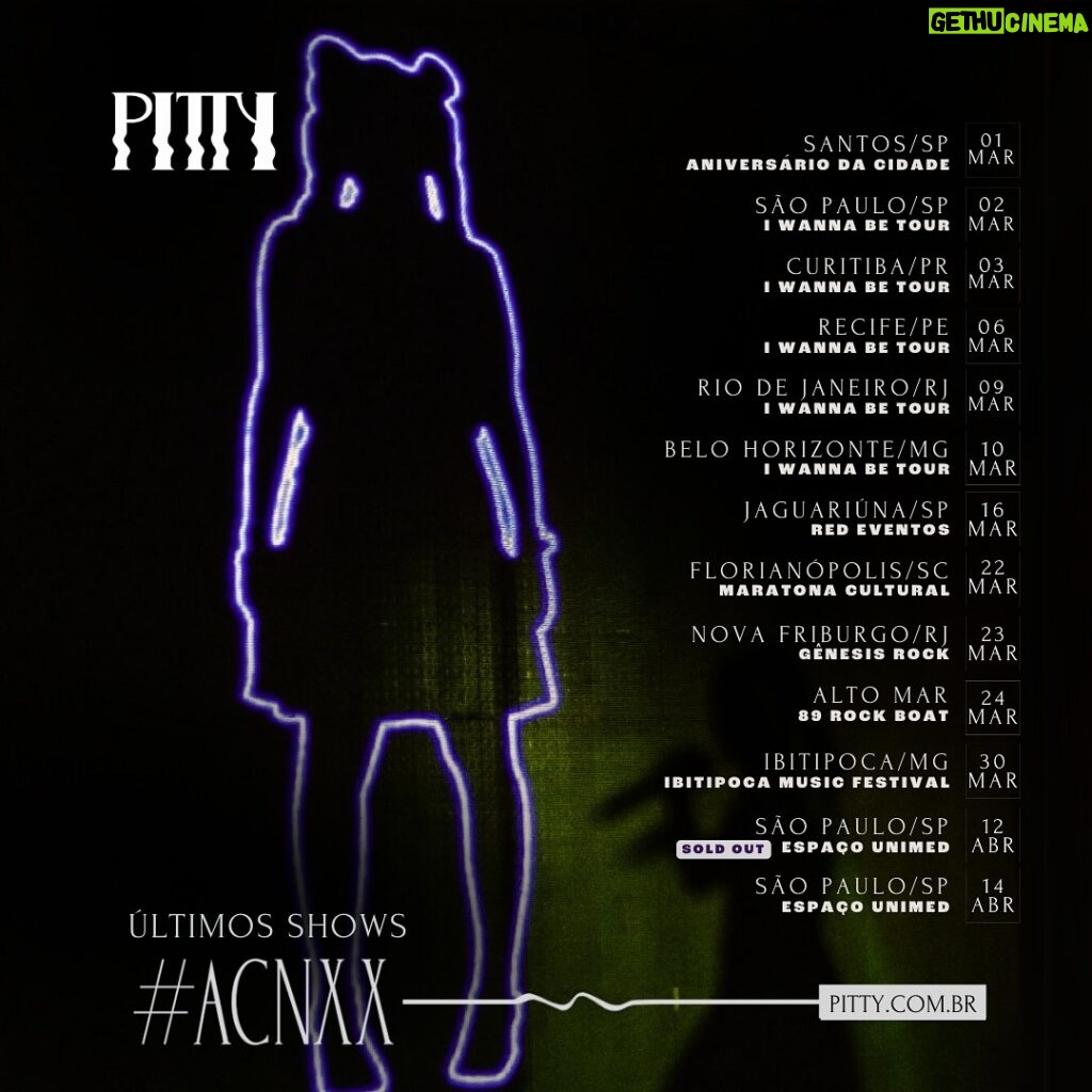 Pitty Instagram - última chamada para turnê #ACNXX. vamos finalizar essa comemoração juntos? vem pros últimos shows! 💜 ingressos e informações em pitty.com.br
