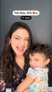 Pooja Banerjee Instagram - THE REAL BTS! 😂❤️ Everytime I shoot a video I have a lot of BTS moments with @sanassejwaal . She is always behind the camera and definitely not giving me cues. So this time I decided to record my BTS moment with her. #poojabanerjee #sanassejwaal #bts #btsshoot #motherdaughterlove Blanco Aesthetics