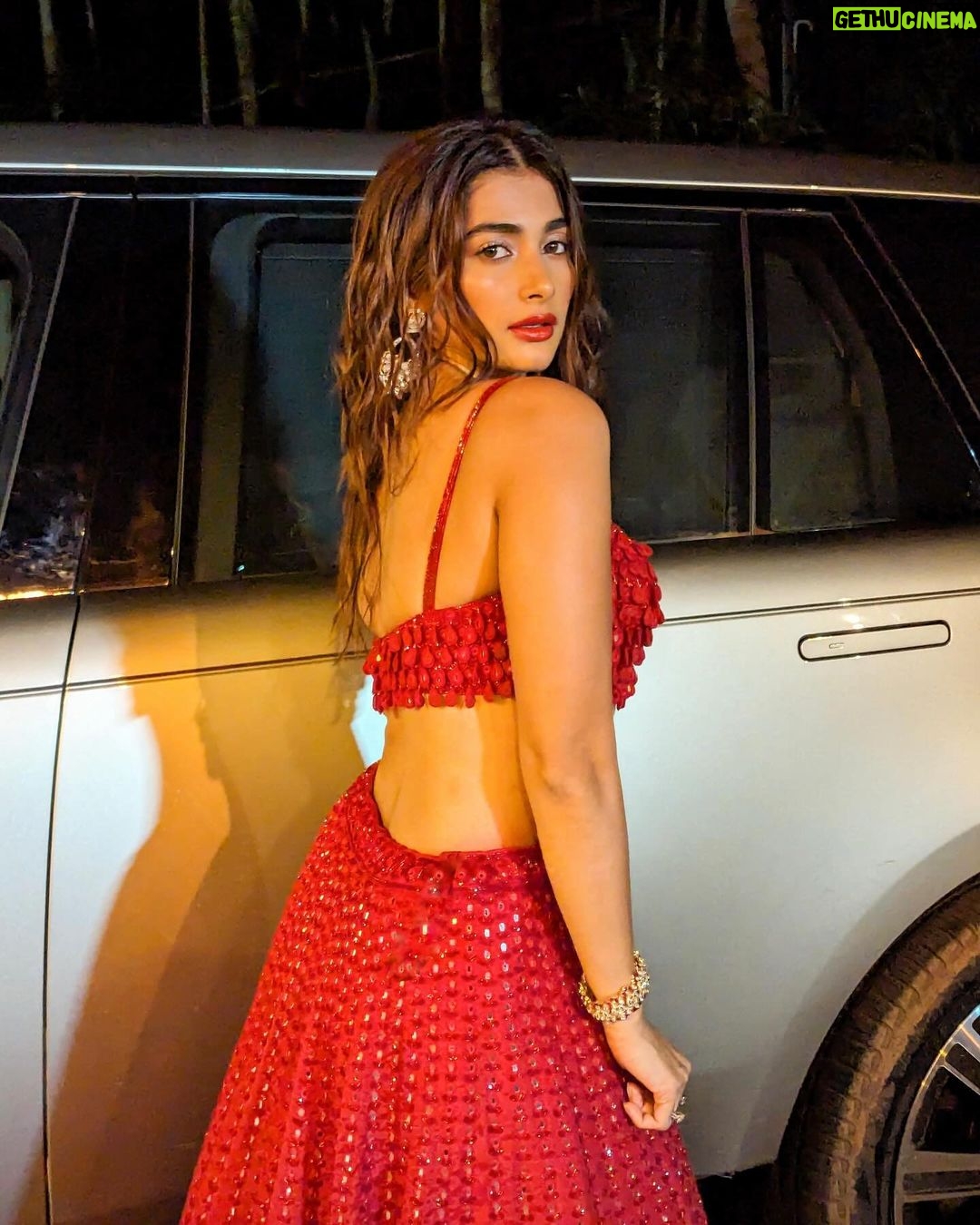 Pooja Hegde Instagram - Red riding hood 💋👠🍎🚨 #weddingseason Mangalore,Karnataka