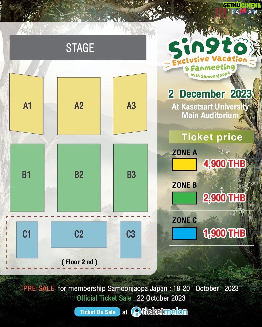 Prachaya Ruangroj Instagram - สมุนจ้าวป่าทุกคนครับบบบ🦁 Singto Exclusive Vacation & Fanmeeting with Samoonjaopa เปิดขายบัตรเเล้ว!! เตรียมพบกับ Exclusive Fanmeeting สุดพิเศษที่จะพาทุกคนร่วมผจญภัยไปกับสิงในวันที่ 2 ธันวาคมนี้🌳 📍ณ หอประชุมใหญ่ มหาวิทยาลัยเกษตรศาสตร์ เวลา 17.00 น.เป็นต้นไป 🎫เปิดขายบัตรที่ → https://bit.ly/48IvcLJ ✨รอบ PRE-SALE สำหรับสมาชิก Samoonjaopa Japan : เปิดขายบัตรแล้ววันนี้ - 20 ตุลาคม 2023 เวลา 22.00 น. ✨รอบปกติ : เปิดขายวันที่ 22 ตุลาคม 2023 เวลา 10.00 น.เป็นต้นไป *หมายเหตุ - รอบ PRE-SALE จำกัดการซื้อ 2 ใบ/user โดยใช้หมายเลขสมาชิก Samoonjaopa ในการจองเท่านั้น - รอบปกติ จำกัดการซื้อ 4 ใบ/user SamoonJaopa のみんなさーん🦁 Singto Exclusive Vacation & Fanmeeting with Samoonjaopa のチケット予約開始します❗️ 12月2日に行うExclusive Fanmeetingで僕と一緒に沢山のいい思い出をつくりましょう🌳 📍会場:Kasetsart University Main Auditorium ✨開演時間17.00〜 🎫チケットのご予約⤵︎ https://bit.ly/48IvcLJ ✨【Samoonjaopa JAPAN FC会員先行販売】2023年10月18日(水) 12:00~10月20日(金)23:59 (JST) ✨【一般販売開始】 2023年10月22日(日) 12:00~ (JST) 【枚数制限】 ※【会員先行販売】 1つの会員番号につき、2名様まで申し込みすることができます。(同行者が非会員の場合での参加可能。) ※【一般販売】 一回も申し込みのつき、4枚まで申し込みが可能です。 Hi Samoonjaopa Krub 🦁 Singto Exclusive Vacation & Fanmeeting! Tickets are ON SALE NOW!! Get ready for an exclusive fanmeeting that will take everyone on an adventure with me on Dec 2, 2023. 🌳🌳 📍Venue: Kasetsart University Main Auditorium, starting at 5:00 PM (Thailand Time). 🎫Tickets are on sale → https://bit.ly/48IvcLJ ✨PRE-SALE for Samoonjaopa Japan members: from today until Oct 20, 2023, at 22:00 PM (Thailand Time). ✨Official Sale: from Oct 22, 2023, at 10:00 AM onwards (Thailand Time). *Remarks - For PRE-SALE, the purchase is limited to 2 tickets per user, using Samoonjaopa member for booking. - For the official sale, the purchase is limited to 4 tickets per user. ติดตามรายละเอียดเพิ่มเติม / 詳細/ More information → twitter ・ IG @singtovacayFM #SingtoPrachaya #SingtoVacationFM #SamoonJaopa #SamoonJaopaJapan