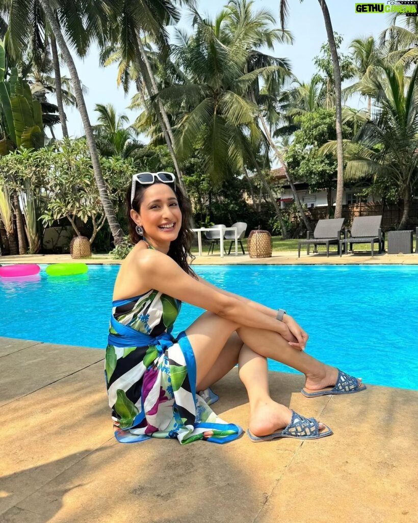 Pragya Jaiswal Instagram - A lil pool party never hurt nobody ☀️💛🍹 Outfit @studioverandah Jewellery @amamajewels Footwear @crimzonworld Styled by @anshikaav Style team @tanazfatima Goa