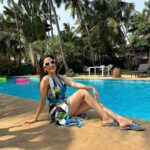 Pragya Jaiswal Instagram - A lil pool party never hurt nobody ☀️💛🍹 Outfit @studioverandah Jewellery @amamajewels Footwear @crimzonworld Styled by @anshikaav Style team @tanazfatima Goa