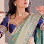 Prarthana Behere Instagram – 🩵🦋💙 ♾️
.
Saree : @we_naari 
Blouse: @kanchuki.in 
Styled by : @sakshi_stylist 
Jewellery: @akshat_jewellery