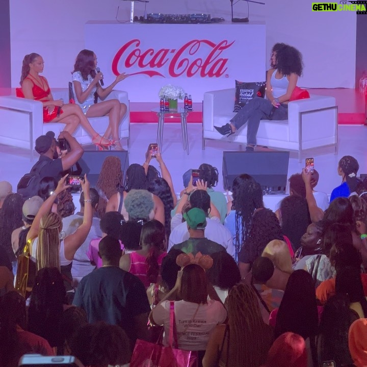 Pretty Vee Instagram - I Won’t Negotiate My Greatness🥤😍 - Had A Chance To Catch Up With My Beautiful Queens @bia & @munilong & Let Me Tell Y’all The Conversation Was Needed & Powerful! (Keep Going) Thank You For Trusting Me!❤️ - Sending A Big S/O To @cocacola For Allowing Me To Host Season 5 Of “If Not For My Girls” ❤️ Thank You…. PrettyVee ❤️ #IfNotMyGirls #Essence #EssenceFest -MUA: @picaasso Hairstylist: @billions_pink Hair: @hautehairatl Fit: @diesel Shoes: @diesel 📸: @tdaymedia French Quarter, New Orleans Lousiana