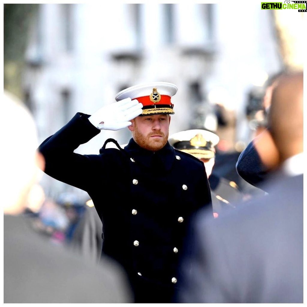 Prince Harry, Duke of Sussex Instagram - Today, The Duke and Duchess of Sussex joined Her Majesty The Queen and members of @TheRoyalFamily at the National Service of Remembrance at the Cenotaph to commemorate and honour the men and women who have lost their lives in conflict. As shared at last night’s Festival of Remembrance, this quote embodies the sacrifice of those that serve: • “When you go home, tell them of us and say, for your tomorrow, we gave our today.” • For more details of this week of Remembrance and their Royal Highness’s recognition for those who serve, please see previous posts. #WeWillRememberThem #Remembrance Photo © PA