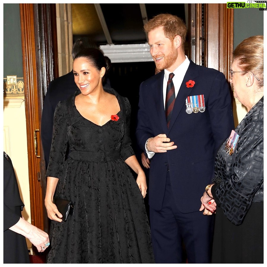 Prince Harry, Duke of Sussex Instagram - ‪This evening The Duke and Duchess of Sussex accompanied Her Majesty The Queen and members of @TheRoyalFamily to the annual @RoyalBritishLegion Festival of Remembrance. This special event, which has taken place every year since 1923 at the @RoyalAlbertHall, commemorates all those who have lost their lives in conflicts.‬ • ‪This year’s Festival marked the 75th anniversary of a number of crucial battles of 1944, with a particular emphasis on the collaboration and friendship of the British, Commonwealth and Allied armies who fought them. A unique tribute was given to acknowledge those involved both past and present, culminating in a special parade of some of the last surviving veterans who fought and served in 1944.‬ • ‪Their Royal Highnesses, who last year attended their first Festival of Remembrance together, were honoured to once again pay tribute to all casualties of war and remember those that have made the ultimate sacrifice for their country.‬ ‪#FestivalOfRemembrance ‪#WeWillRememberThem‬ Photo © PA / Royal British Legion