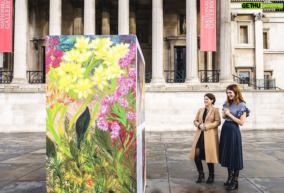 Princess Eugenie Instagram - To mark #antislaveryday Jules and I visited Art is Freedom outside The National Gallery. An exhibition that was curated and created by survivors of modern day slavery. @the_anti_slavery_collective were honoured to co-curate alongside @hestia_charity and these brave survivors who shared their voices and art. @hestia_charity supports adults and children in times of crisis. They deliver services across London and the Southeast, as well as advocating nationally on issues that affect the people they work with. Last year over 15,000 men women and children were supported. This includes survivors of modern slavery, domestic abuse, people with mental health difficulties and older people as well as care leavers and people leaving prison. I really encourage you to see this exhibition so you can see what you can do to help end modern slavery as well as supporting such strong, courageous artists and survivors. The exhibition is at Trafalgar Square, London Bridge station and outside South Kensington underground station.