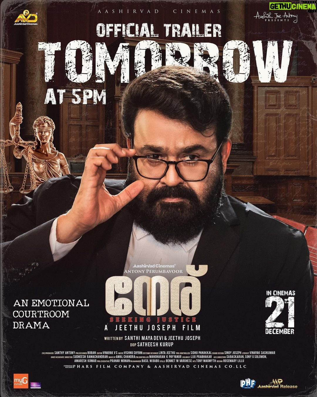 Priyamani Instagram - The Official Trailer of Neru hits tomorrow at 5 pm IST. Stay connected! @mohanlal @jeethu4ever @antonyperumbavoor @aashirvadcine @santhi_mayadevi @actor.sidhique @anaswara.rajan @sreedhanyaht @satheesh_kurup @sudheesh_ramachandran @itss_vinayak @vishnu.shyam.77 @tony_magmyth @beingfazy @lintajeethu @vinayaksasikumar @bobanartdirector @rosemarylillu @sinoy_josephh santhy.antony #NeruMovie #neru