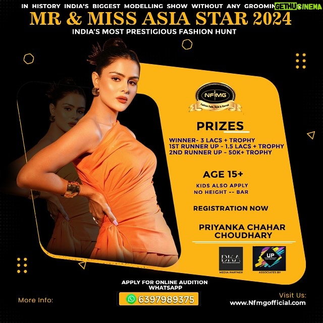 Priyanka Chahar Choudhary Instagram - MR & MISS ASIA STAR 2024. (India’s biggest Modelling show without any grooming fees ) only Reg. Boys & Girls Ready for Auditions are online only send 4 pics & details whtsapp at 6397989375 Name Age Height City Winners will get 3 lac cash prize + trophy & contract 1st Runnerup 1.5 lac cash prize 2nd Runnerup 50k cash prize Age 15+ to 32 Kids also apply No height bar Show by @nfmg.official Show Director @gauravrana7933 Co-organise @r3_official_ PR&Media partner @__dilkiawaaz_ Supported by @theanandrajput More info 6397989375