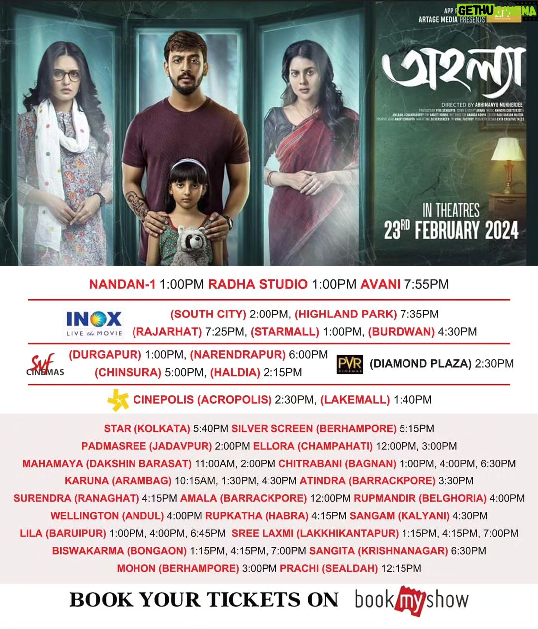 Priyanka Sarkar Instagram - Let's unfold the mystery in cinemas near you!! #Ahollya #ReleasingToday... Book Your Seats on: #LinkinBio #AbhimanyuMukherjee @bonysengupta @paayelsarkar @onindoclicks #PiyaSengupta #AnupSengupta @biswanathbasuofficial @artagesocial #AppProductions