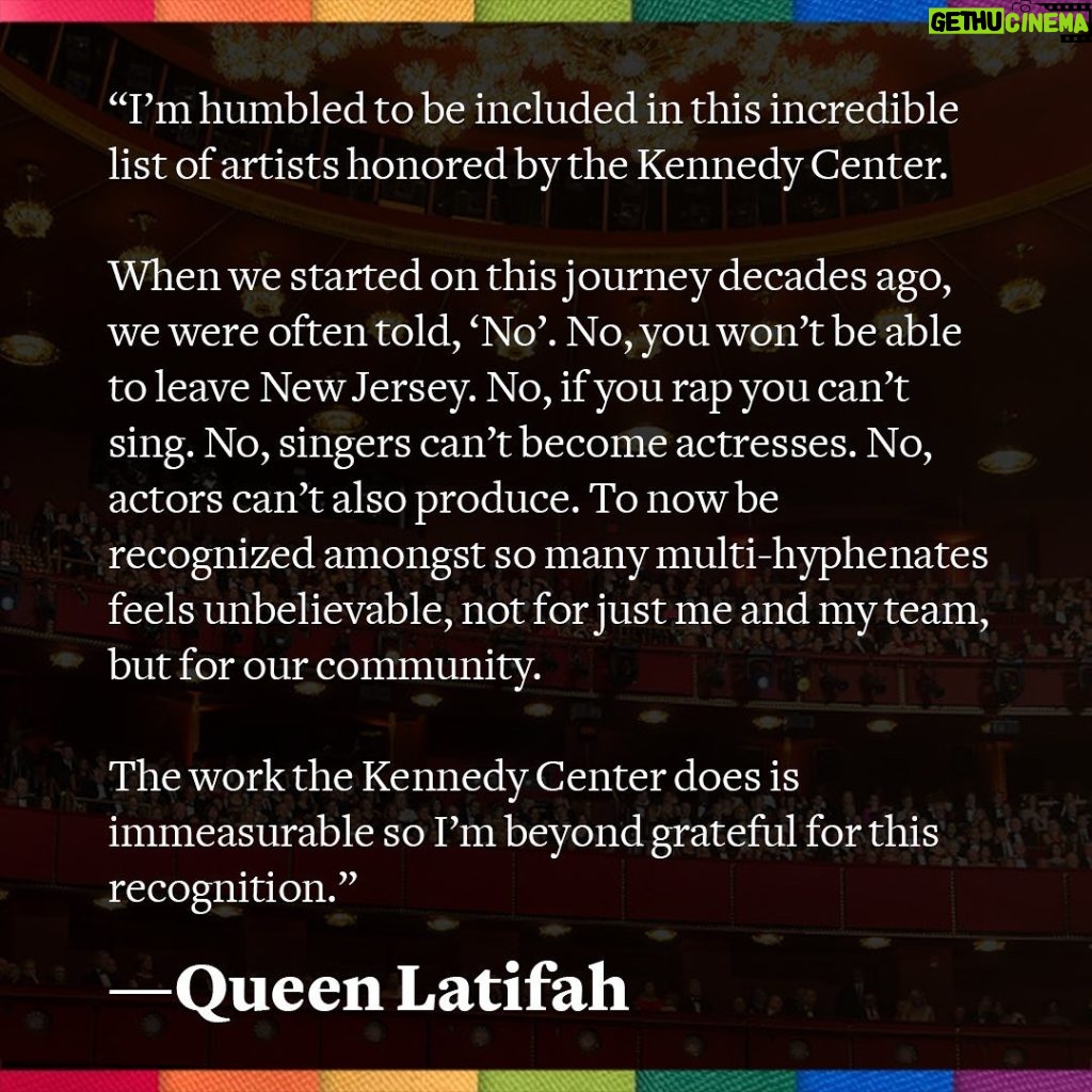 Queen Latifah Instagram - The next Kennedy Center Honors have been announced, and I’m excited to share I’m being recognized as part of the 46th class of Honorees #KCHonors ❤️ Visit the @kennedycenter’s profile today to meet all of the Honorees being celebrated in December on @CBStv!