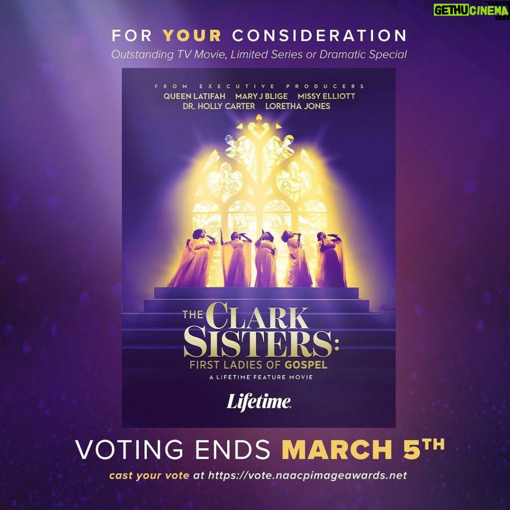 Queen Latifah Instagram - Today is the last day to vote for the NAACP Image Awards! Support #TheClarkSisters Movie in the Outstanding Television Movie, Limited-Series or Dramatic Special category by voting today 🖤