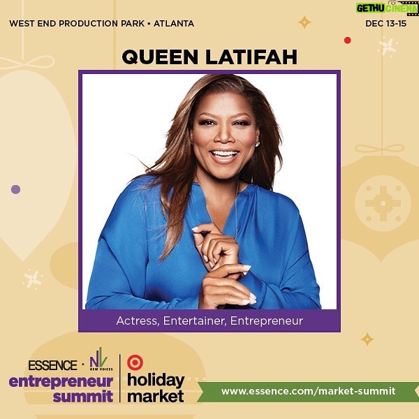 Queen Latifah Instagram - It’s almost here! Join me in Atlanta this weekend at the @essence + New Voices entrepreneur summit and @target Holiday Market! I’ll be speaking about all things entrepreneurship and giving some tips that have helped me in business #essencetargetmarket #newvoicessummit
