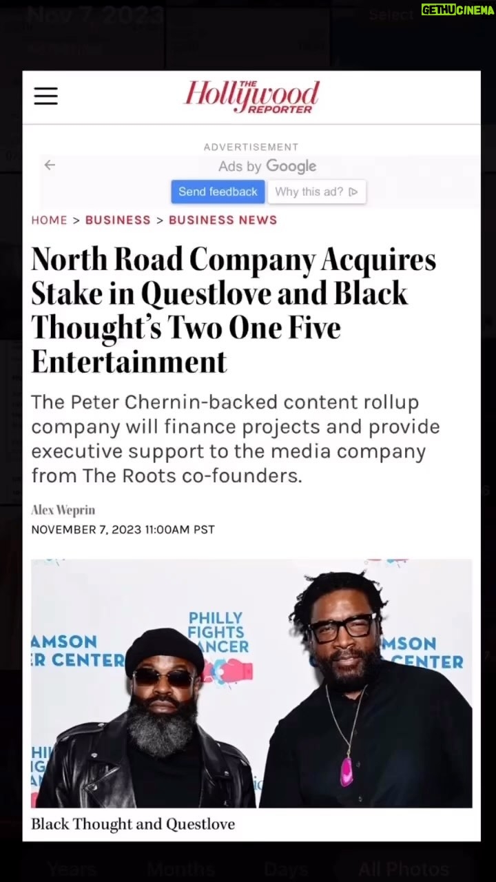 Questlove Instagram - Welp: first ten years of my life my dad taught me the business by putting me to work at age 5. Next in my teens in addition to becoming his bandleader I decided to start my own group and see how far the dream could take me. In my 20s all those gigs the Roots did prepped me for stage 3 which became the “see who else out there I vibe w” stage of the D’angelo’s/Commons/Erykahs//Dillas/black lily jam sessions slash soulquarians stuff Which then coming into my 4th decade entering the late night world w @jimmyfallon in which I’m now discovering how to put ALL the knowledge I gained up until that point to great use…. Which now in my “won…too…3ee….fo….FIF!” stage of life we are here to announce a major move w NorthRoadEnt (Peter Chernin & David Nevins)——& see how the dream evolves as storytellers—-here is to the f🥂ture!!!! (from @variety ) The Roots founders Questlove and Black Thought‘s have sold a significant stake in their production company Two One Five Entertainment to Peter Chernin’s content studio The North Road Company. Under the pact, North Road will finance future film, TV and other creative projects from Two One Five, which previously produced the Oscar-winning documentary “Summer of Soul,” “The League” and “Descendent.” The partnership will also see North Road helping Two One Five expand its scripted slate after years of mainly focusing on unscripted content.