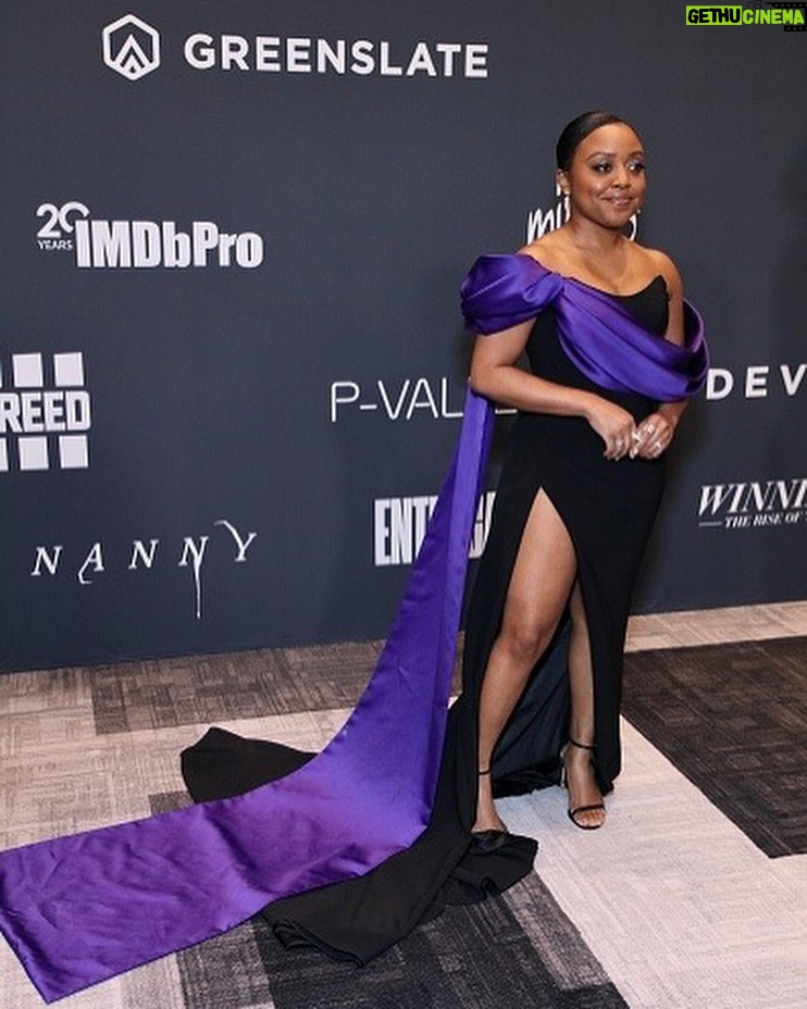 Quinta Brunson Instagram - Late post but it was an absolute joy to be honored at @criticschoice Annual Celebration of Black Cinema and receive the Actress Award in Television. incredible night with incredible people. Jewelry: @gabrielandco Dress: @csiriano Shoes: @stuartweitzman Hair: @alexander_armand Mua: @reneeloizmakeup Stylist: @bryonjavar