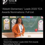 Quinta Brunson Instagram - Such an honor. And congrats to every single soul who works on Abbott Elementary ❤️
