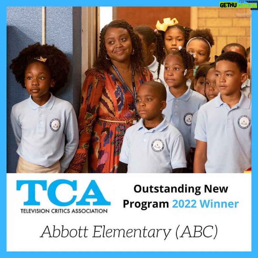 Quinta Brunson Instagram - Everyone at Abbott Elementary is honored to have received 4 TCA awards. A lot of hard work goes into the show, and it’s incredible to be recognized in this way. Thank you @official_tca!
