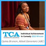 Quinta Brunson Instagram - Everyone at Abbott Elementary is honored to have received 4 TCA awards. A lot of hard work goes into the show, and it’s incredible to be recognized in this way. Thank you @official_tca!