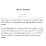 Quinta Brunson Instagram - Thank you @time for naming me one of the most influential people. And thank you to the goat (and my goat) @kingjames for your kind words 🥹.