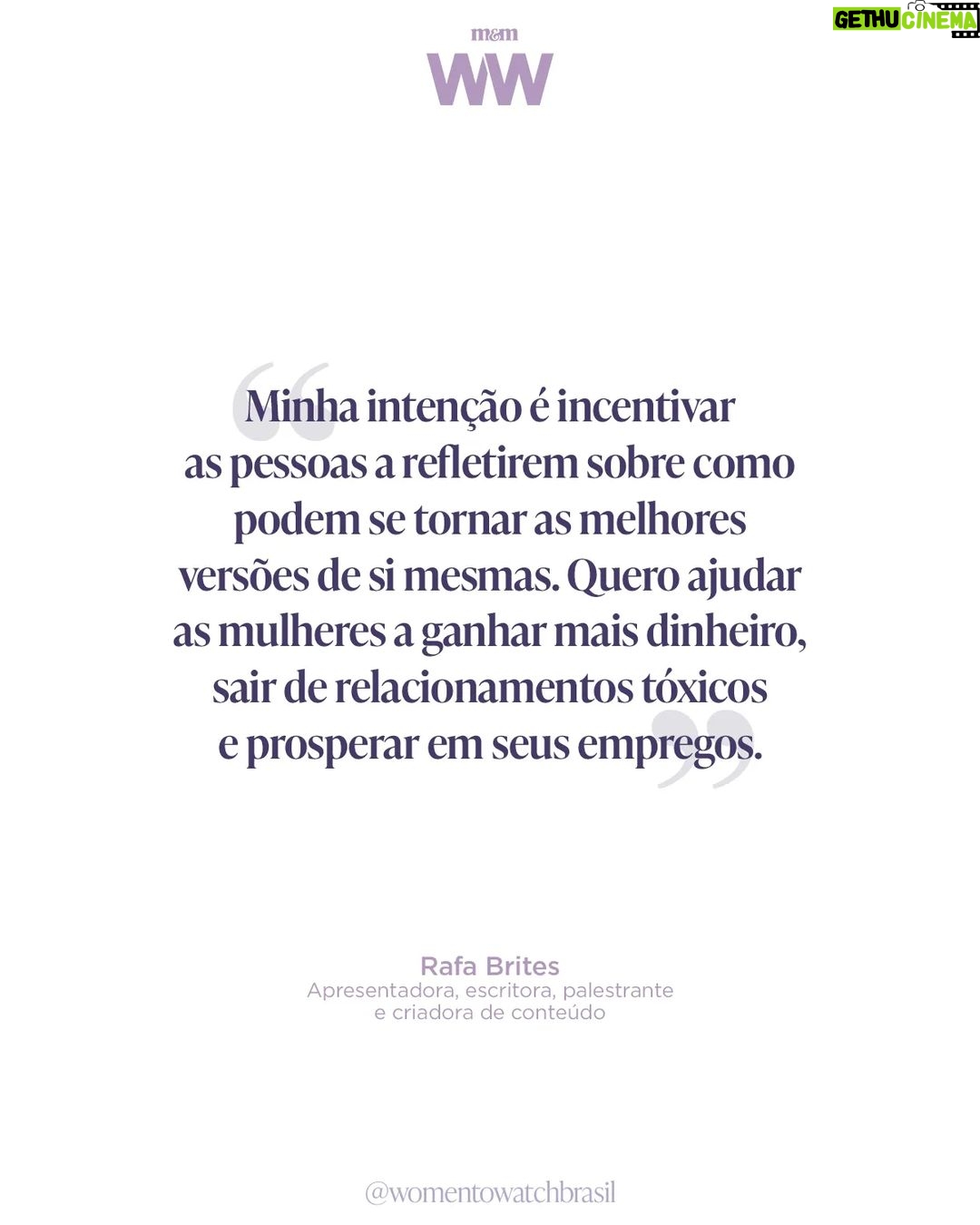 Rafa Brites Instagram - Nesta entrevista ao Women To Watch, Rafa Brites fala sobre seu posicionamento e propósito nas redes sociais, e em como isso reflete na sua relação com as marcas. Além disso, a influenciadora discute sobre o papel social de empresas e criadores de conteúdo, e como a reputação de ambos é desenvolvida nessa relação simbiótica. Confira o artigo completo no link nos stories. #WomenToWatchBR #EmpoderamentoFeminino #ResponsabilidadeSocial #Influência