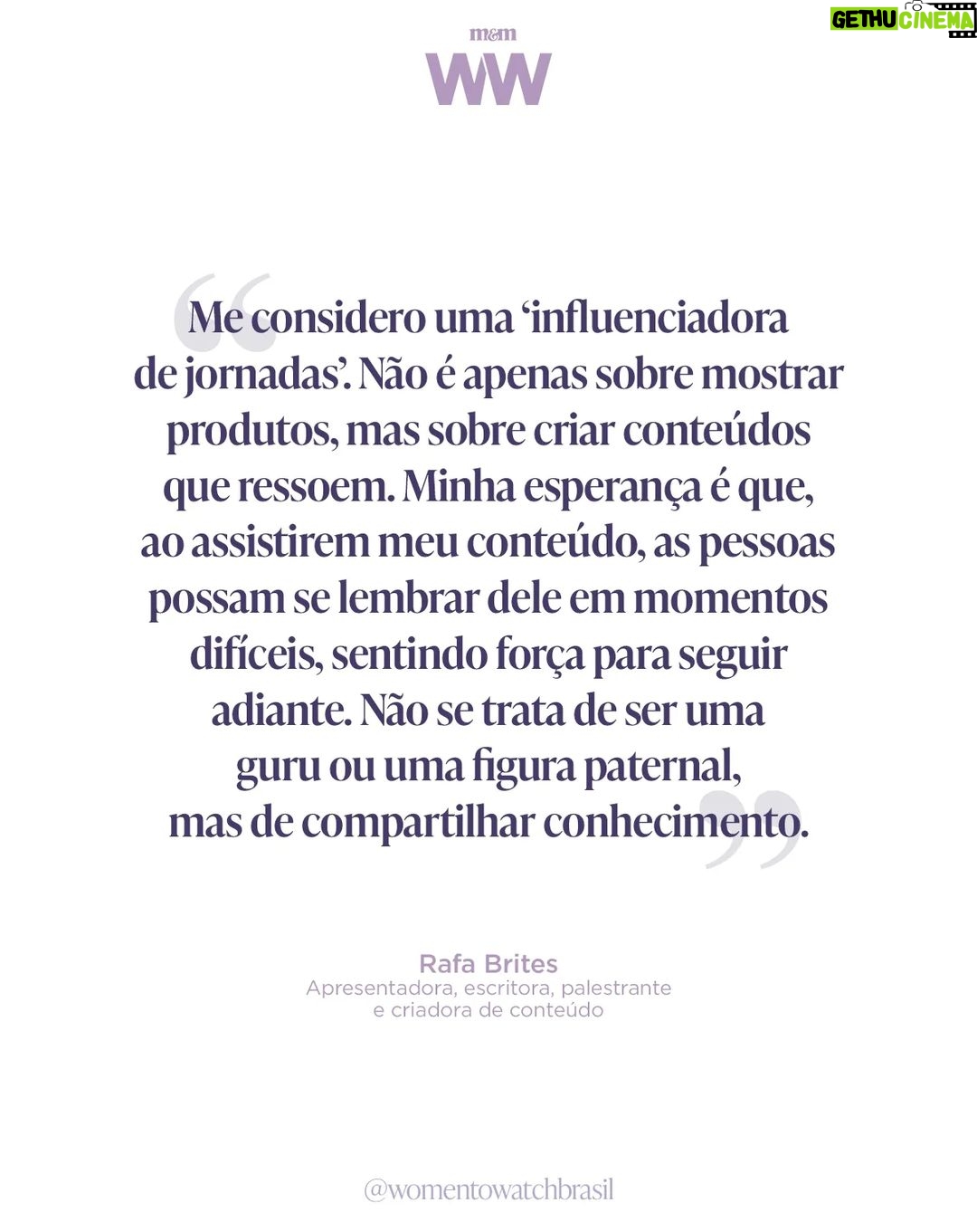 Rafa Brites Instagram - Nesta entrevista ao Women To Watch, Rafa Brites fala sobre seu posicionamento e propósito nas redes sociais, e em como isso reflete na sua relação com as marcas. Além disso, a influenciadora discute sobre o papel social de empresas e criadores de conteúdo, e como a reputação de ambos é desenvolvida nessa relação simbiótica. Confira o artigo completo no link nos stories. #WomenToWatchBR #EmpoderamentoFeminino #ResponsabilidadeSocial #Influência