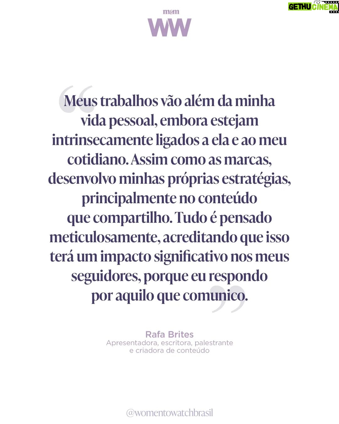 Rafa Brites Instagram - Nesta entrevista ao Women To Watch, Rafa Brites fala sobre seu posicionamento e propósito nas redes sociais, e em como isso reflete na sua relação com as marcas. Além disso, a influenciadora discute sobre o papel social de empresas e criadores de conteúdo, e como a reputação de ambos é desenvolvida nessa relação simbiótica. Confira o artigo completo no link nos stories. #WomenToWatchBR #EmpoderamentoFeminino #ResponsabilidadeSocial #Influência