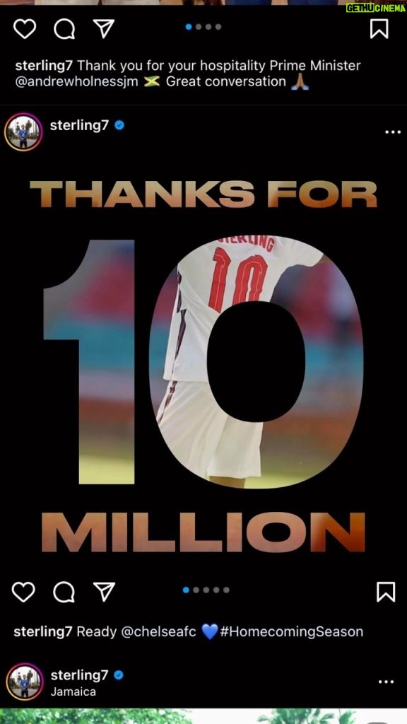 Raheem Sterling Instagram - 🔟 Million strong 🙏🏾 Thanks to every single one of you