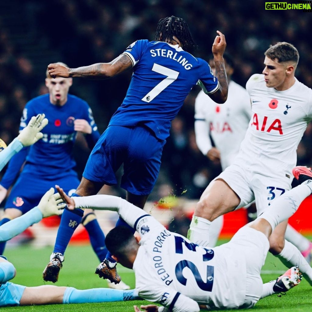 Raheem Sterling Instagram - Crazy night 🔵 3 Points 🤟🏽 Tottenham Hotspur Stadium
