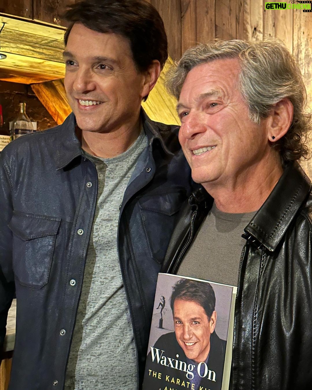 Ralph Macchio Instagram - Icing on the cake! The Karate Kid screenwriter Robert Kamen surprises me and stops by book signing afterparty at @hiddenlanenyc to toast the official release day of #WaxingOn 📖 The legacy continues from where it all began!🥋❤️