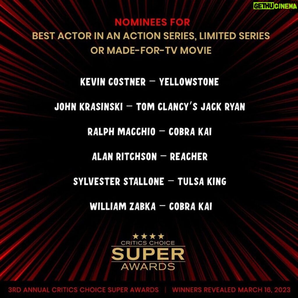 Ralph Macchio Instagram - A great honor… no matter how you spell it out! Proud to stand side-by-side with @william_zabka and everyone associated with @cobrakaiseries to applaud our @criticschoice Super Awards nominations! @sptv @netflix 🥋👏