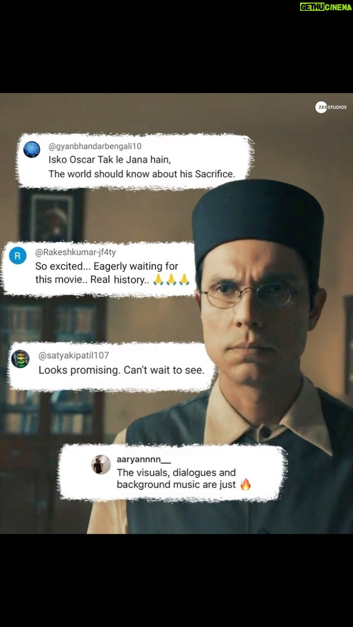 Randeep Hooda Instagram - The untold story sends waves across the nation ๐๐ผ Thankful for the overwhelming response for #SwatantryaVeerSavarkarTrailer (Link in bio) In cinemas 22nd March #VeerSavarkarOn22March #WhoKilledHisStory @zeestudiosofficial @randeephooda @anandpandit @officialsandipssingh @yogirahar31 @anandpanditmotionpictures @officiallegendstudios @randeephooda_films @avakfilms @amit.sial @iampallesingh @crimrinal @rajeshkhera1 @alwaystheantagonist @tirrtha @anjalihoodamd @mathiasduplessy @sandeshshandilya @sambata__00 #JayPatel @alwaystheantagonist @utkarshnaithani @i.samkhan @roopa_pandit @zeecinema @anuragbedii @zeemusiccompany @anwarali.khan.568 @jelly_bean_ent @panchalic @renukapillai_official @sonukuntalofficial @whiteapplellp @krishna.arvind @kameshkarna @varunmishra @savarkarthefilm @roopesh6699 #RandeepHooda #VeerSavarkar #Savarkar