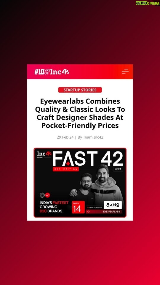 Rannvijay Singha Instagram - ๐ We're thrilled to announce that Eyewearlabs has been featured in FAST42 โ Indiaโs Most Coveted List of D2C Brands, ranking at #14! ๐โจ Thanks to all our amazing customers for your unwavering support in making this possible. ๐ Special thanks to our incredible brand ambassador, @rannvijaysingha, and our visionary CEO, @mehuljakharia for leading us on this incredible journey! ๐ ๐ถ๏ธ #Eyewearlabs #FAST42 #D2C #FashionForward #Innovation #Gratitude #OKNO #StartupStory #IndianEntrepreneur