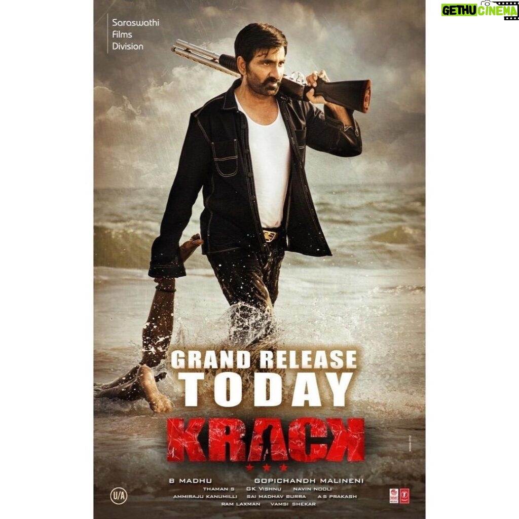 Ravi Teja Instagram - See you in Cinemas!! #KRACK Put your mask on 😷 and enjoy the show 😎