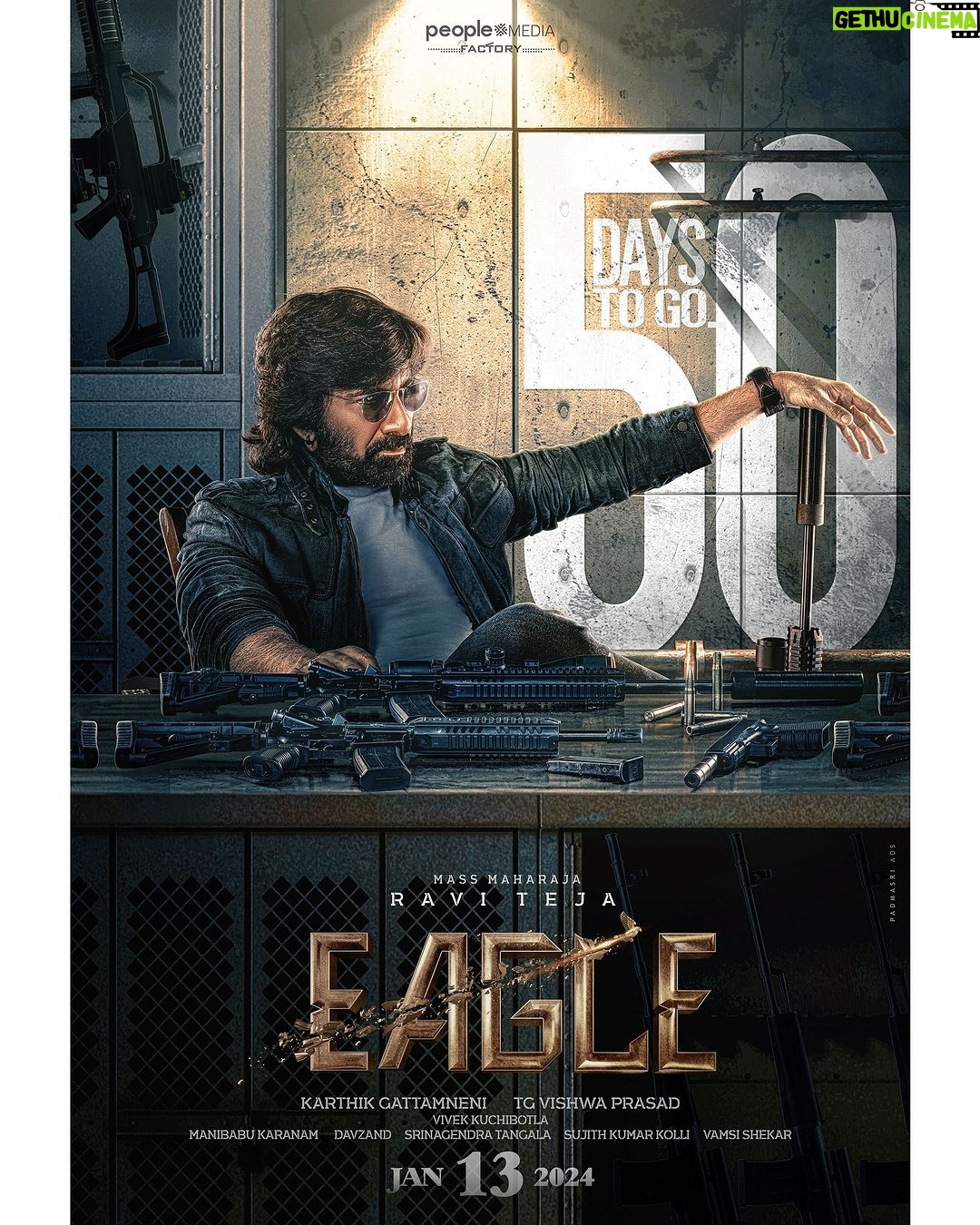 Ravi Teja Instagram - లెక్క మొదలు #EAGLE 🦅 #50DaysForEAGLEArrival 🔥 TEASER LINK IN BIO @raviteja_2628 @karthik.gattamneni @vishwaprasad.tg @vivek_kuchibhotla @anupamaparameswaran96 @pnavdeep @madhoo_rockstar @vinayrai79 @srinivasarala @kavyathapar20 @davzand @mbkaranam @praneeta_patnaik @srinagendra_tangala @sujithkumarchowdarykolli @srinivas_raju_i @ursvamsishekar @peoplemediafactory In cinemas from 𝐉𝐀𝐍 𝟏𝟑, 𝟐𝟎𝟐𝟒.🤘🏻#EAGLEonJan13th