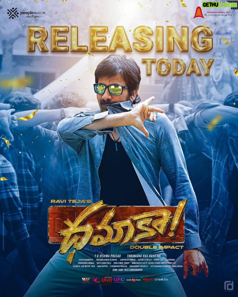 Ravi Teja Instagram - #Dhamaka in theatres from today 😊 I hope you enjoy watching this as much as we enjoyed making it!